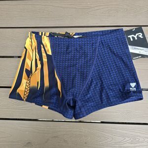 TYR Men's Durafast Ardent Gold/Navy Boxer Square Leg Trunk Swim Size 30 New